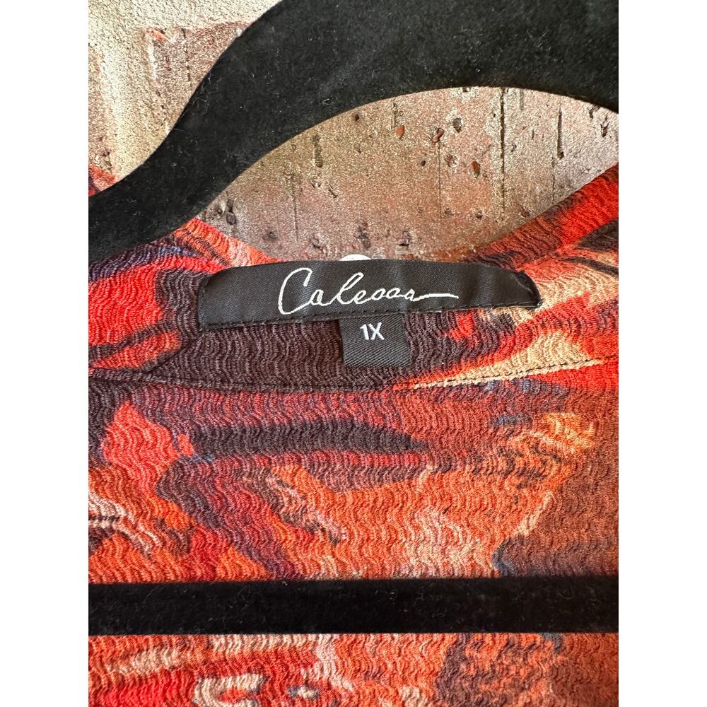 Calessa Womens Multicolor Abstract 3/4 Sleeve Button Front Blouse Tops Sz 1X NWT - Picture 3 of 5